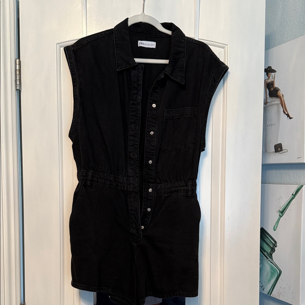 Zara Black Denim Jumpsuit